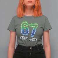 Green Fire Flame Six Seven T Shirt For Women Trendy Meme Gift