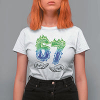 Green Fire Flame Six Seven T Shirt For Women Trendy Meme Gift