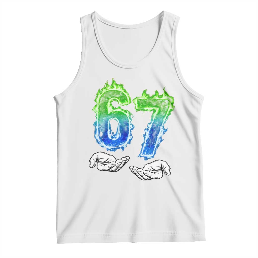 Green Fire Flame Six Seven Tank Top Trendy Meme Gift