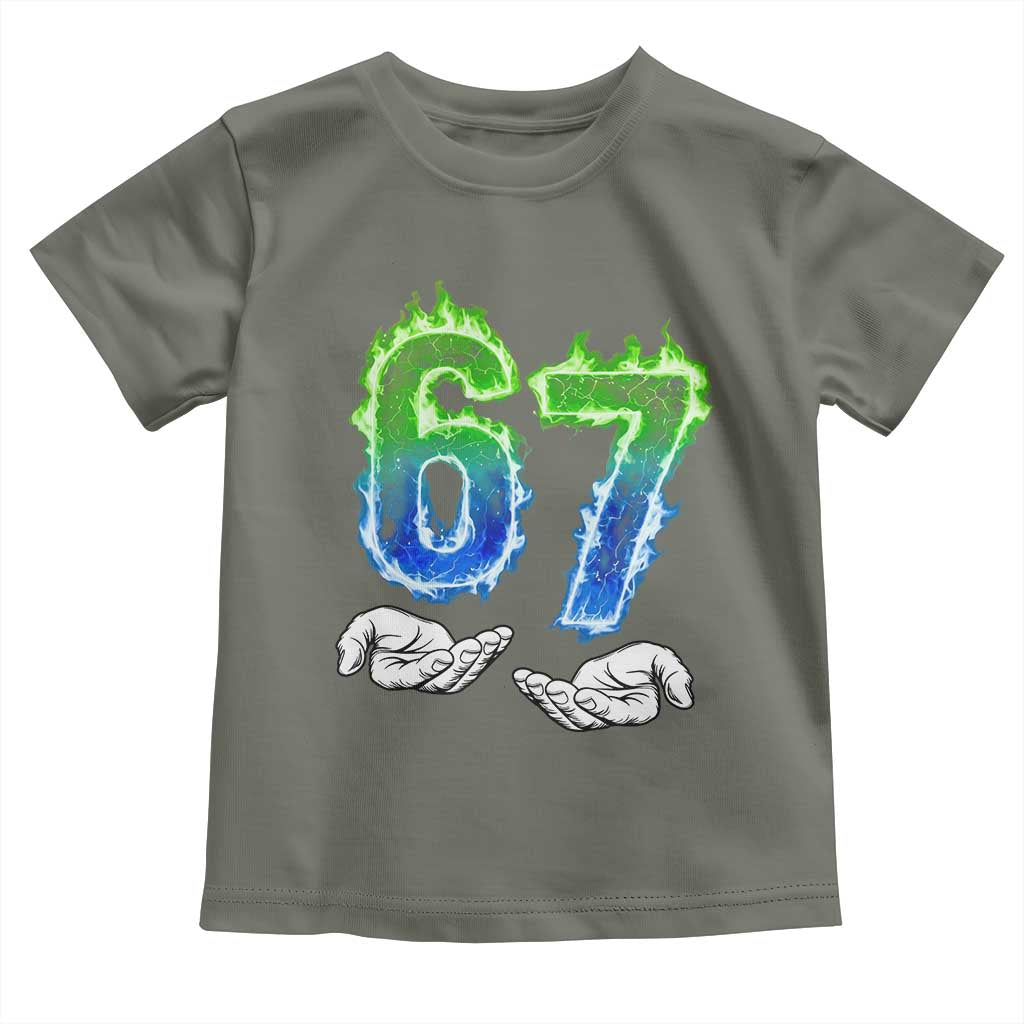 Green Fire Flame Six Seven Toddler T Shirt Trendy Meme Gift