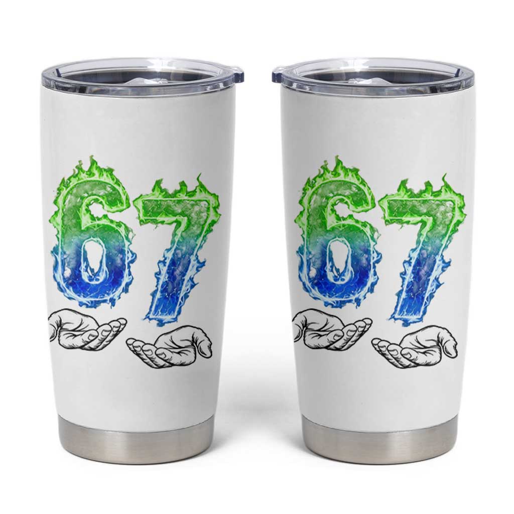 Green Fire Flame Six Seven Tumbler Cup Trendy Meme Gift