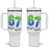 Green Fire Flame Six Seven Tumbler With Handle Trendy Meme Gift