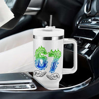 Green Fire Flame Six Seven Tumbler With Handle Trendy Meme Gift