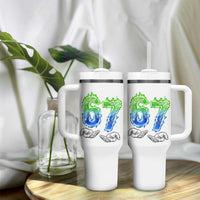 Green Fire Flame Six Seven Tumbler With Handle Trendy Meme Gift