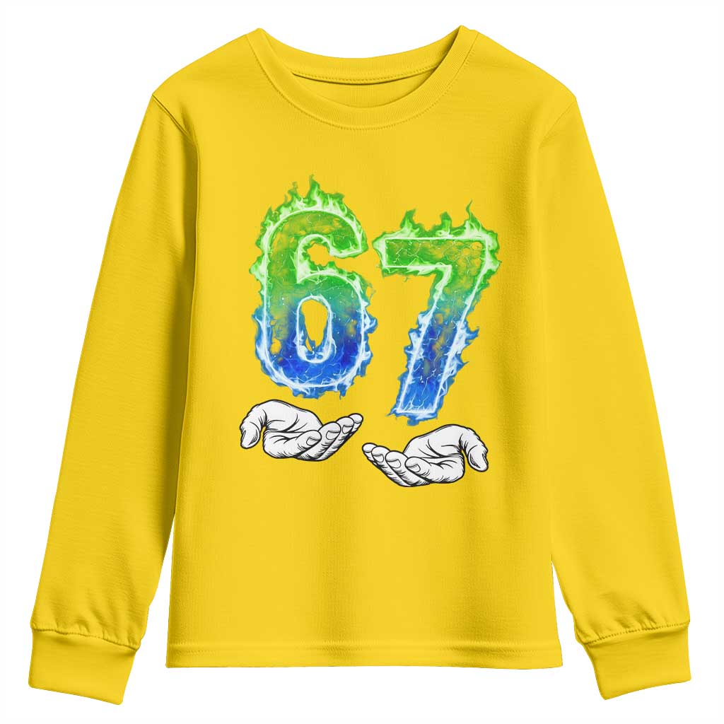 Green Fire Flame Six Seven Youth Sweatshirt Trendy Meme Gift