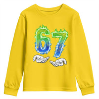 Green Fire Flame Six Seven Youth Sweatshirt Trendy Meme Gift