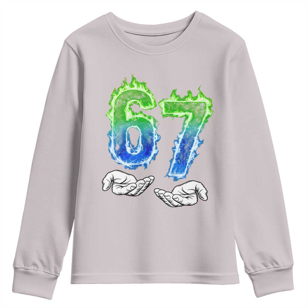 Green Fire Flame Six Seven Youth Sweatshirt Trendy Meme Gift