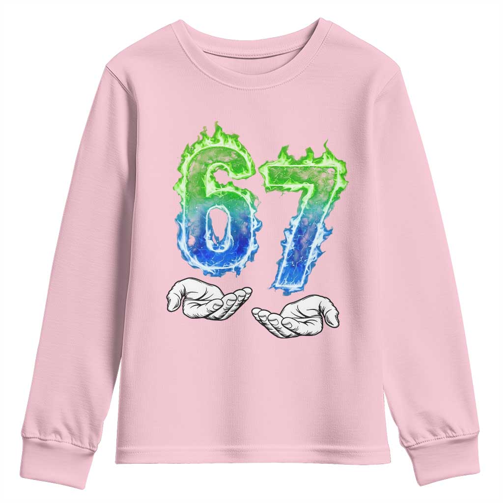 Green Fire Flame Six Seven Youth Sweatshirt Trendy Meme Gift