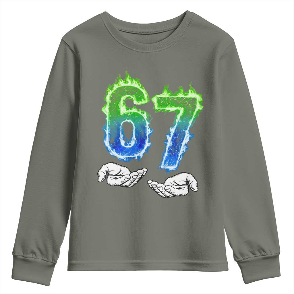 Green Fire Flame Six Seven Youth Sweatshirt Trendy Meme Gift
