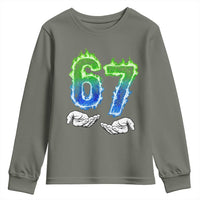 Green Fire Flame Six Seven Youth Sweatshirt Trendy Meme Gift