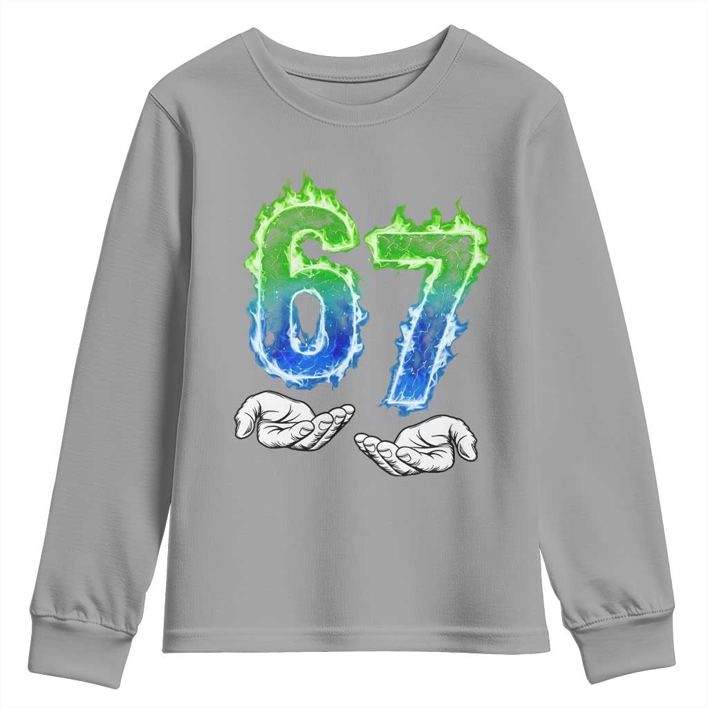 Green Fire Flame Six Seven Youth Sweatshirt Trendy Meme Gift