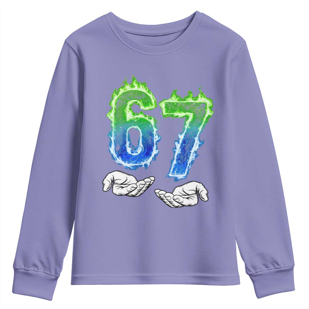 Green Fire Flame Six Seven Youth Sweatshirt Trendy Meme Gift