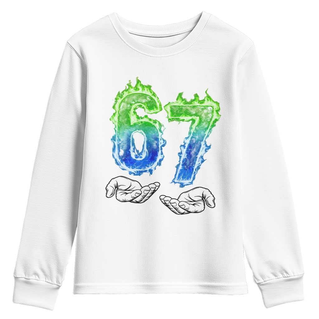 Green Fire Flame Six Seven Youth Sweatshirt Trendy Meme Gift