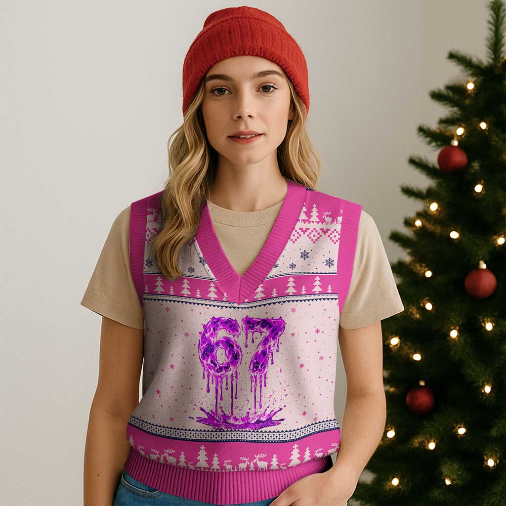 Drip Fire Flame Six Seven V-Neck Knit Sweater Vest Trendy Meme Gift