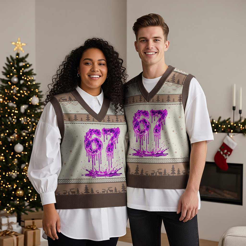 Drip Fire Flame Six Seven V-Neck Knit Sweater Vest Trendy Meme Gift