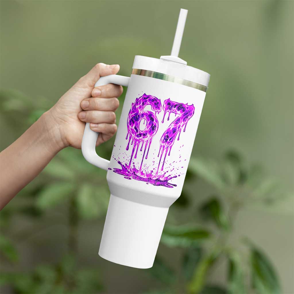 Drip Fire Flame Six Seven Tumbler With Handle Trendy Meme Gift