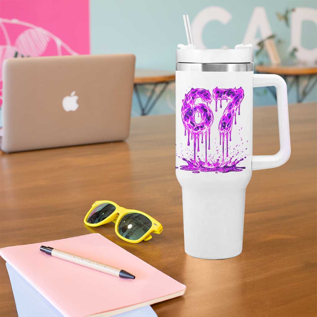 Drip Fire Flame Six Seven Tumbler With Handle Trendy Meme Gift