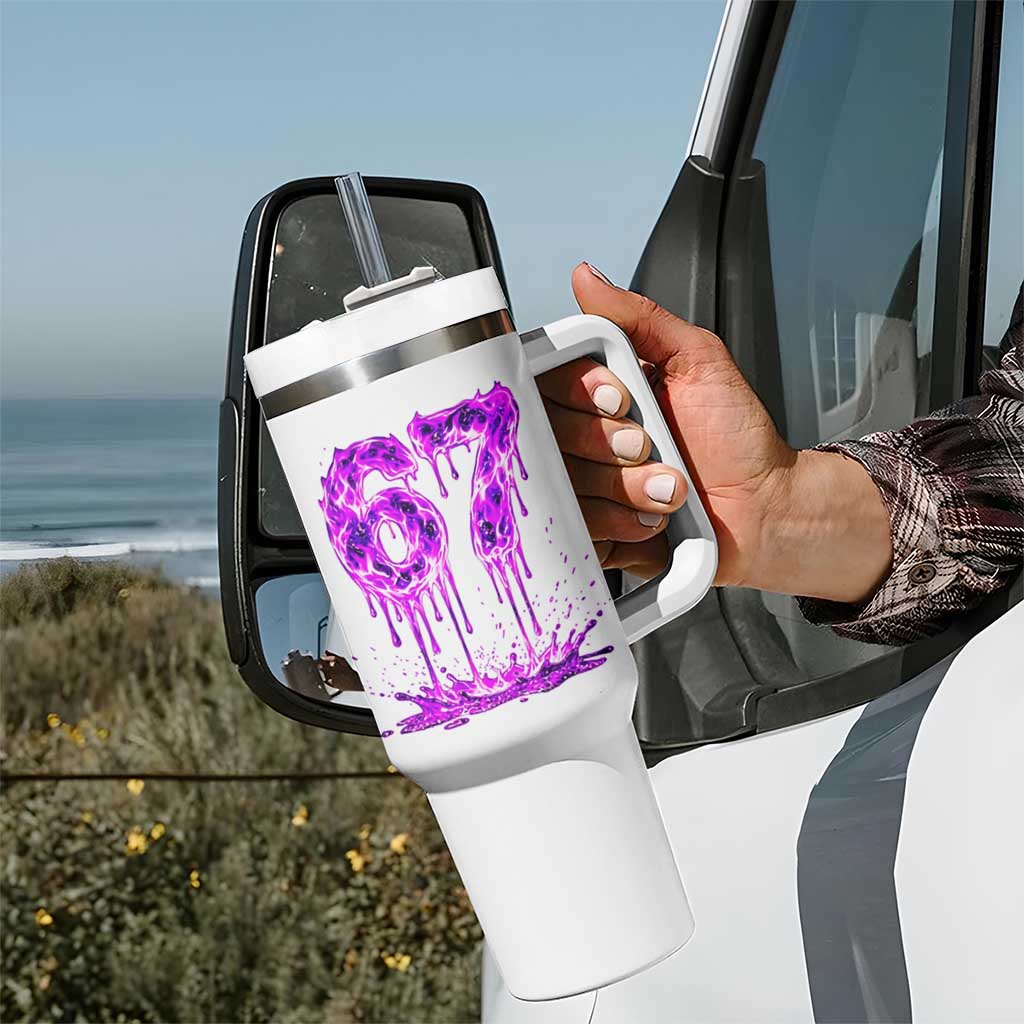 Drip Fire Flame Six Seven Tumbler With Handle Trendy Meme Gift