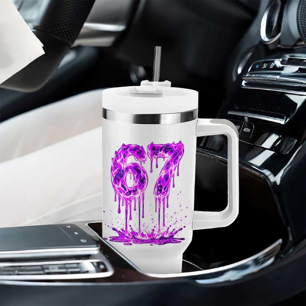 Drip Fire Flame Six Seven Tumbler With Handle Trendy Meme Gift