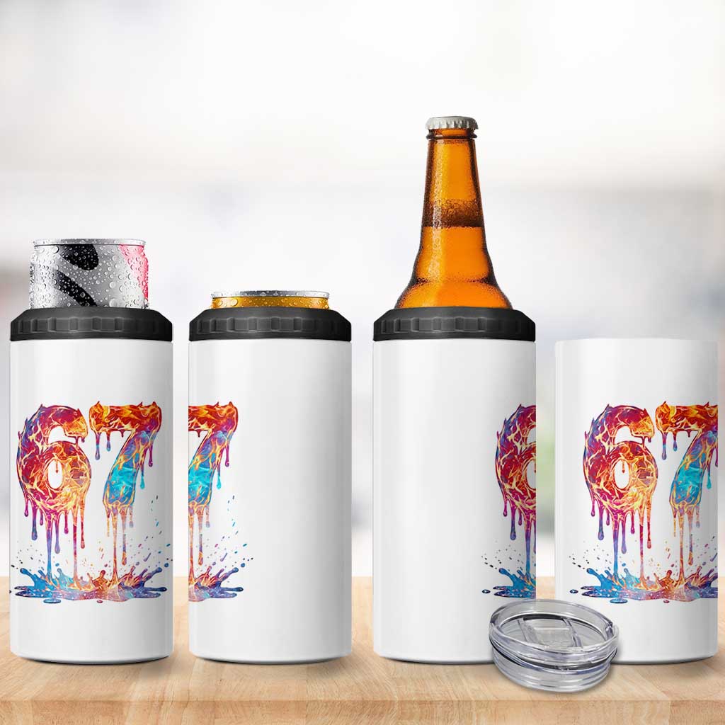 Burning Six Seven 4 in 1 Can Cooler Tumbler Drip Fire Flame Meme