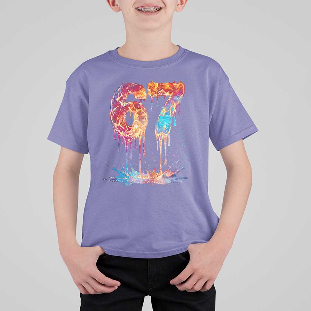 Burning Six Seven T Shirt For Kid Drip Fire Flame Meme