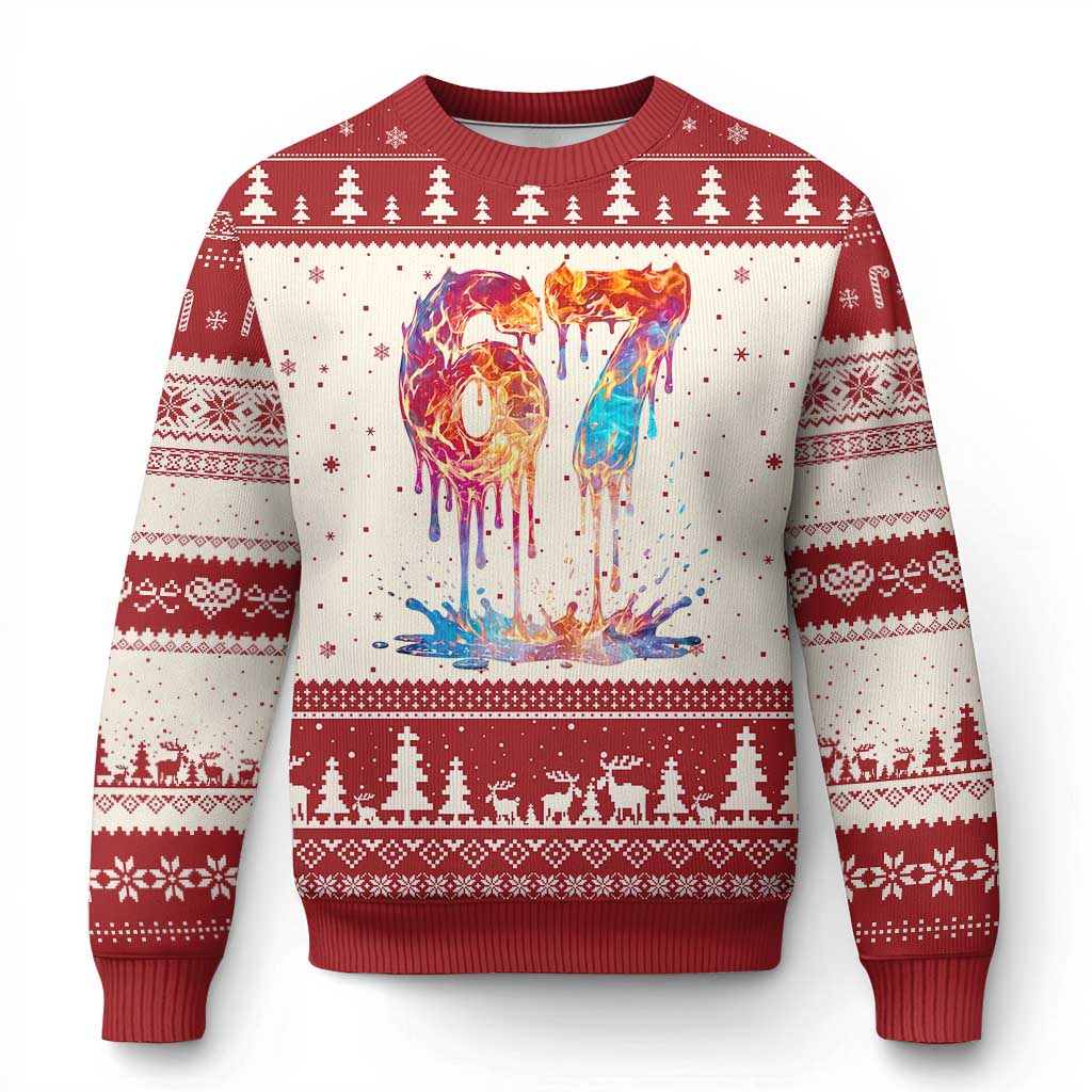 Burning Six Seven Ugly Christmas Sweater Drip Fire Flame Meme
