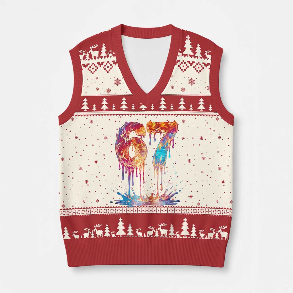Burning Six Seven V-Neck Knit Sweater Vest Drip Fire Flame Meme