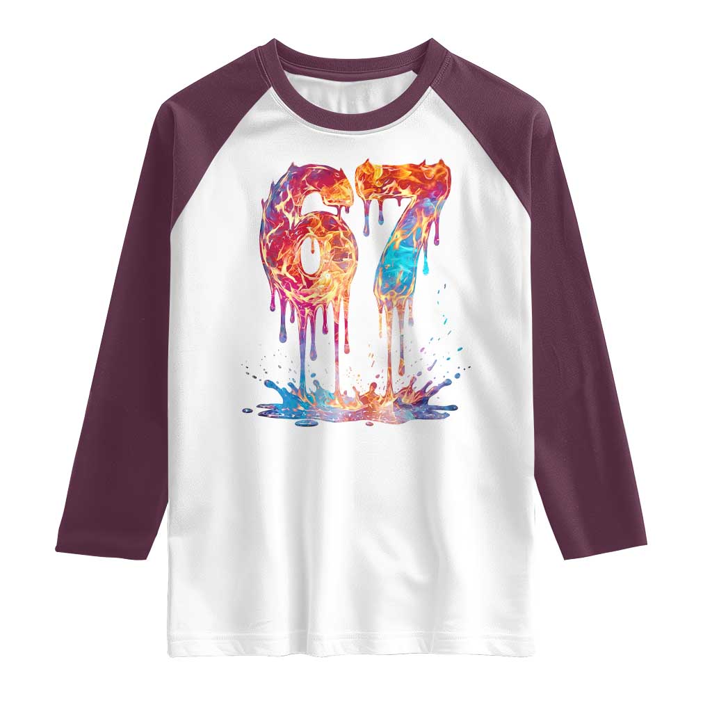 Burning Six Seven Raglan Shirt Drip Fire Flame Meme