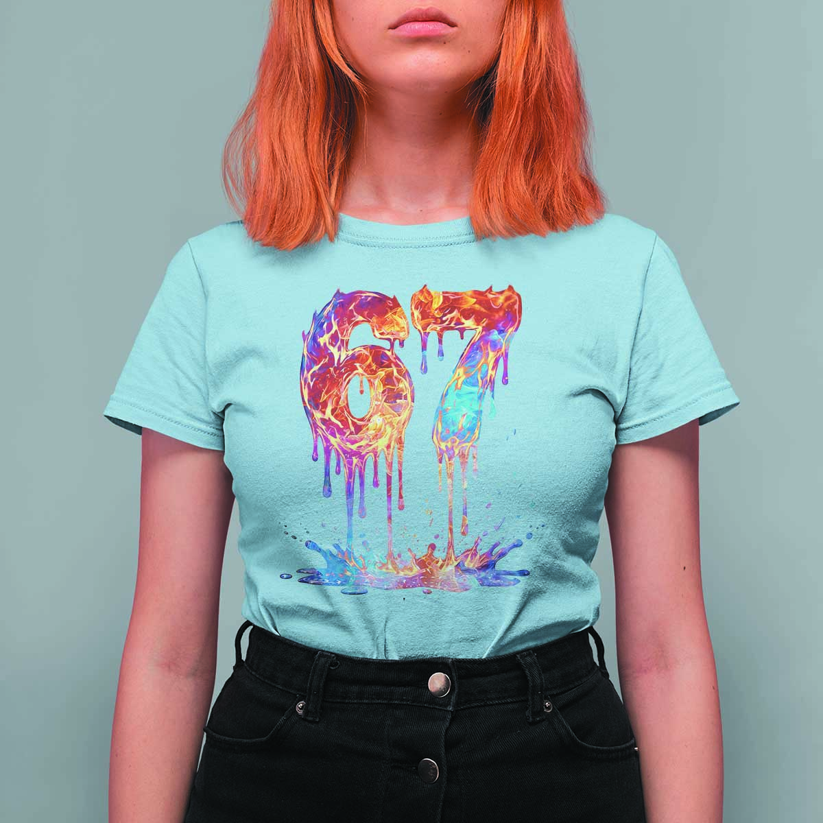 Burning Six Seven T Shirt For Women Drip Fire Flame Meme