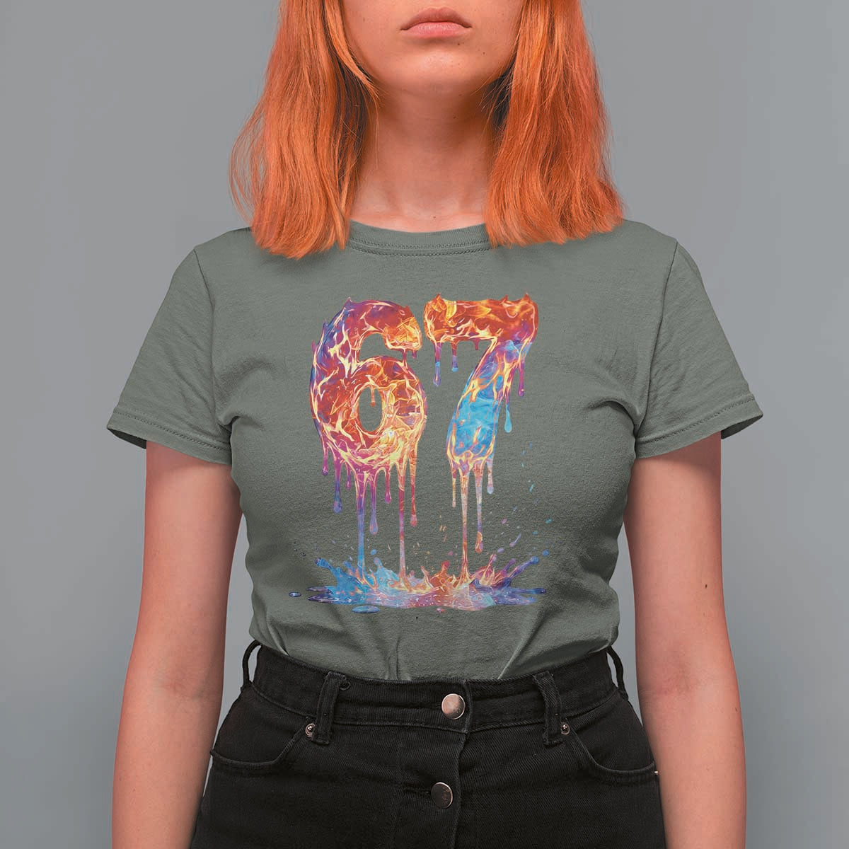 Burning Six Seven T Shirt For Women Drip Fire Flame Meme