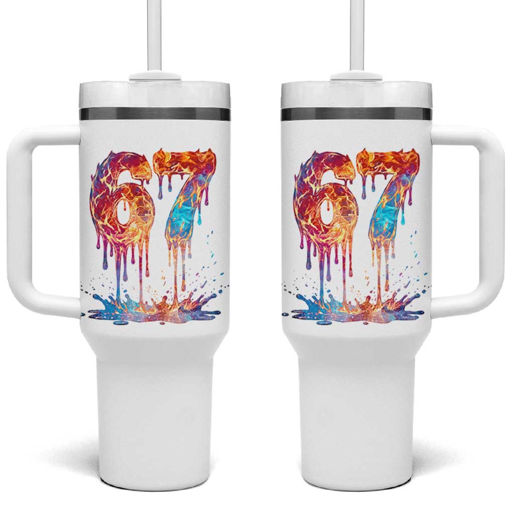 Burning Six Seven Tumbler With Handle Drip Fire Flame Meme