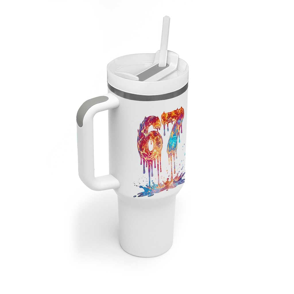Burning Six Seven Tumbler With Handle Drip Fire Flame Meme