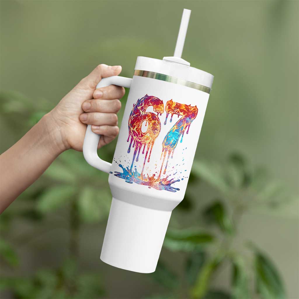 Burning Six Seven Tumbler With Handle Drip Fire Flame Meme