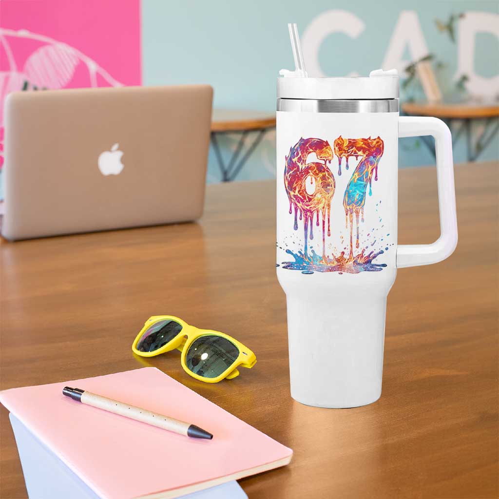 Burning Six Seven Tumbler With Handle Drip Fire Flame Meme