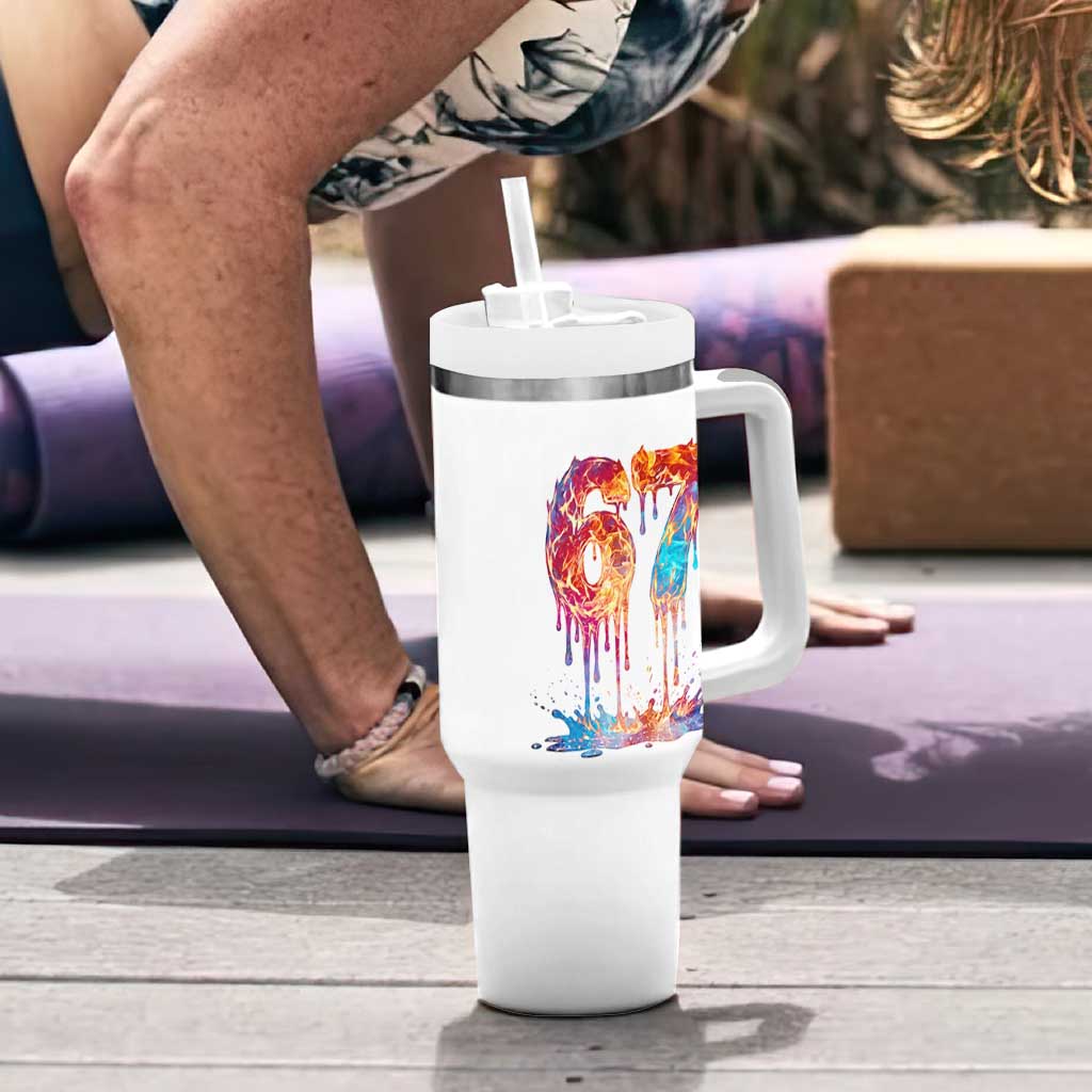 Burning Six Seven Tumbler With Handle Drip Fire Flame Meme