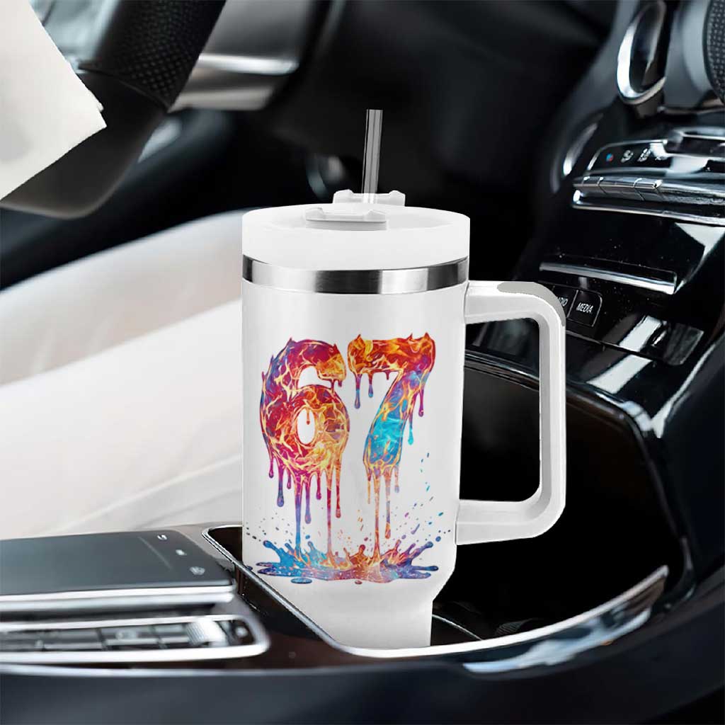 Burning Six Seven Tumbler With Handle Drip Fire Flame Meme