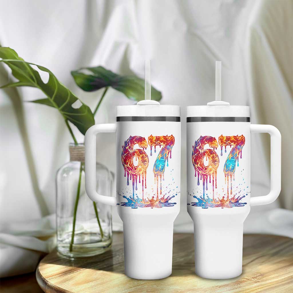 Burning Six Seven Tumbler With Handle Drip Fire Flame Meme