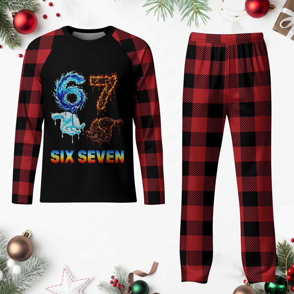 Water Fire Element Six Seven Plaid Pajama Set Trendy Meme Gift