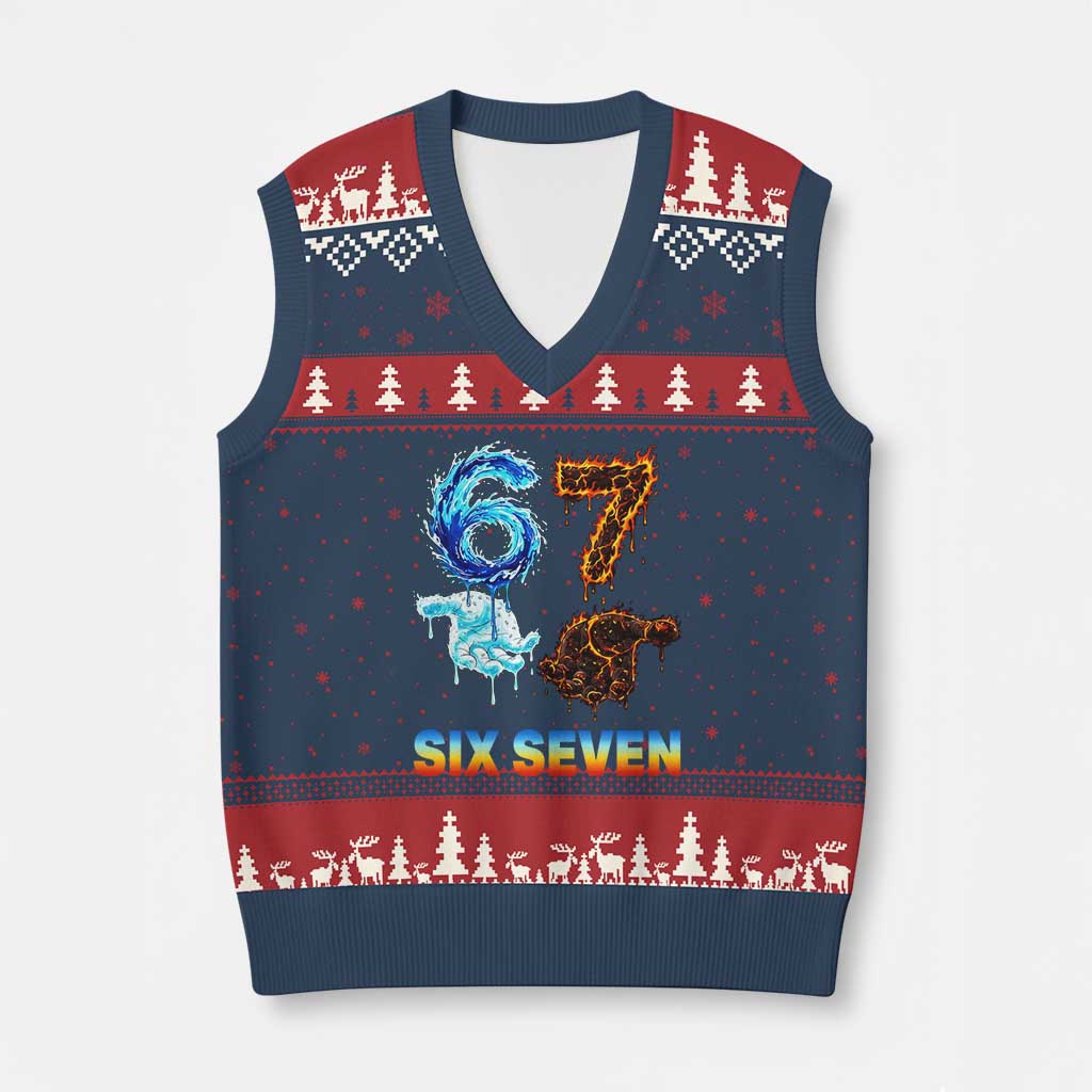 Water Fire Element Six Seven V-Neck Knit Sweater Vest Trendy Meme Gift