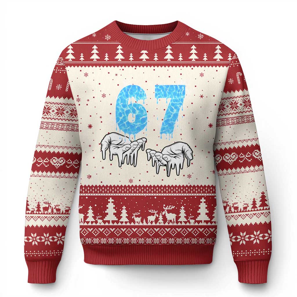 Ocean Water Wave Effect Printed Ugly Christmas Sweater Six Seven Meme