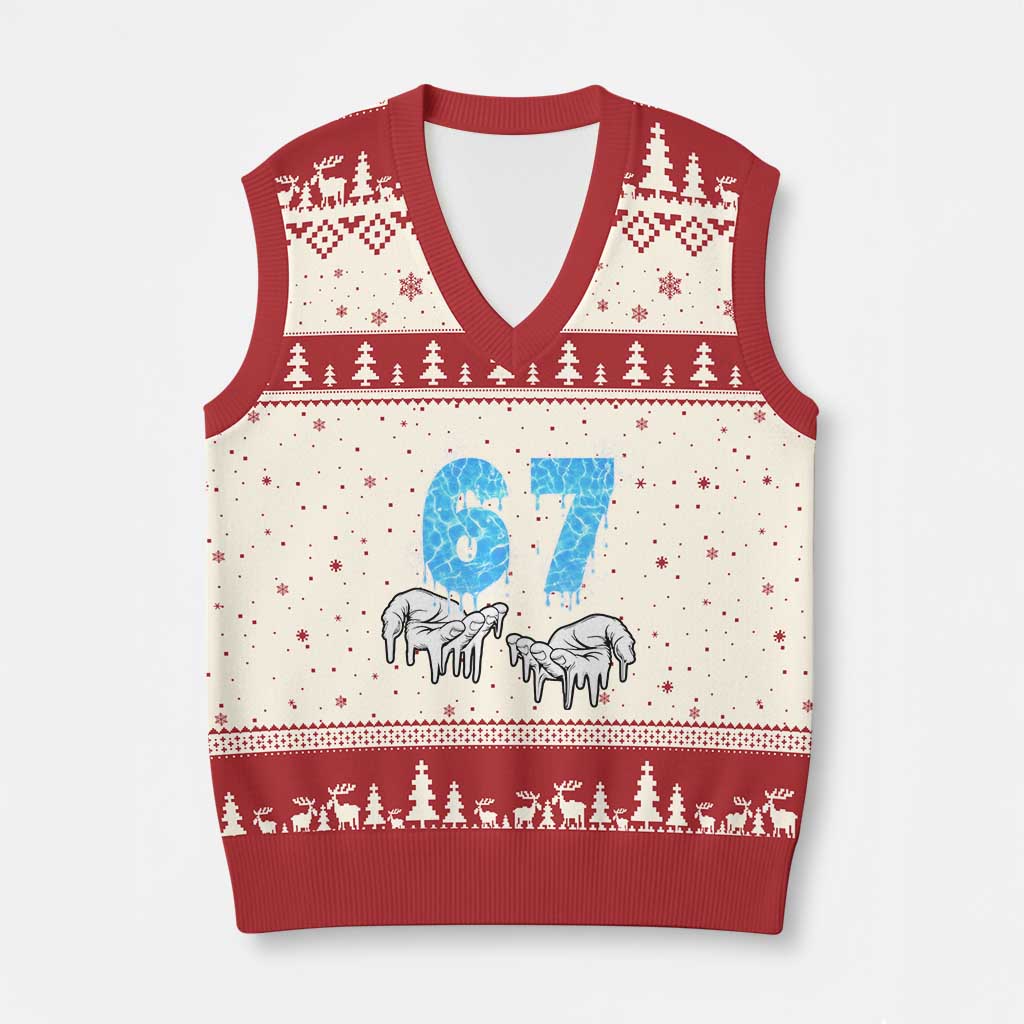 Ocean Water Wave Effect Printed V-Neck Knit Sweater Vest Six Seven Meme