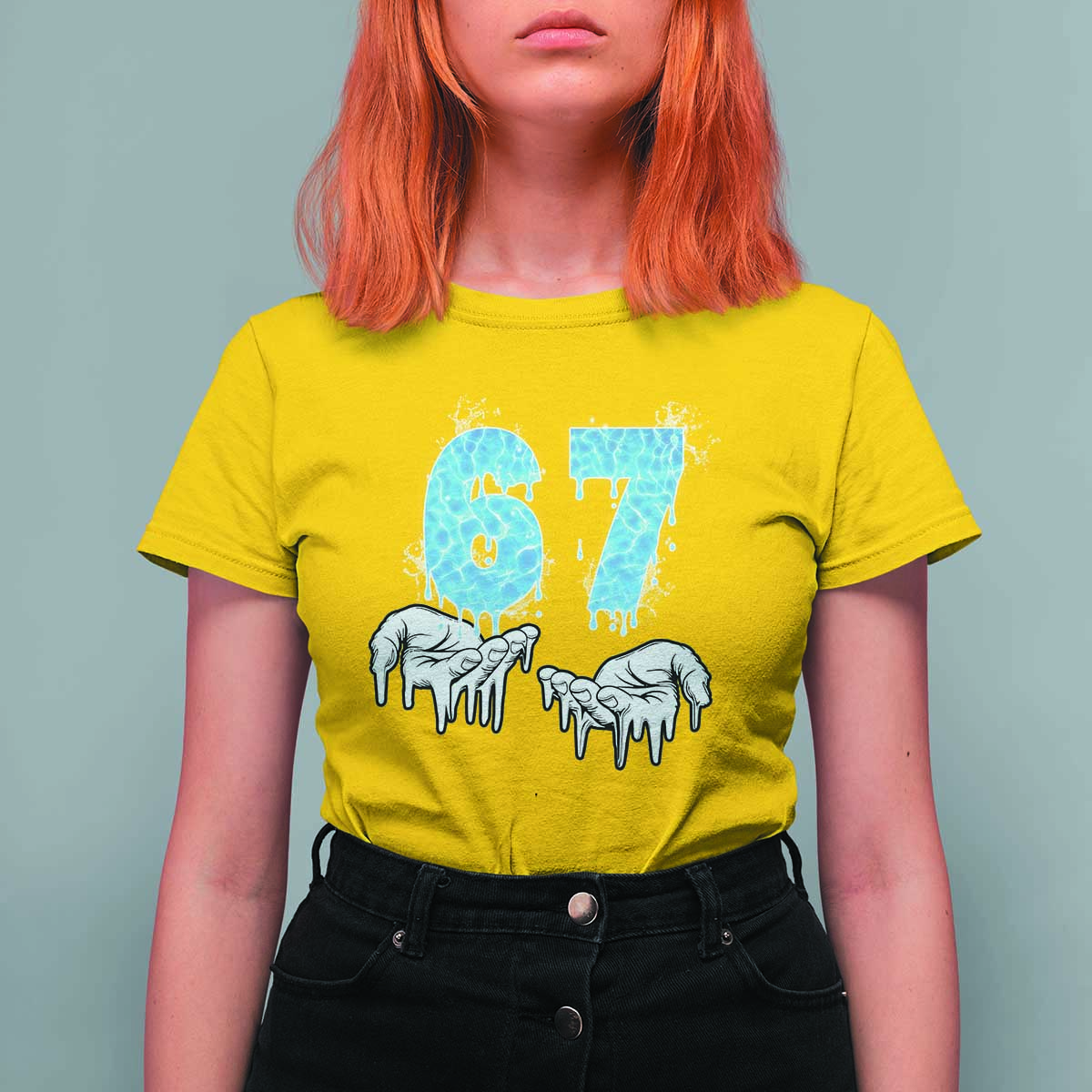 Ocean Water Wave Effect Printed T Shirt For Women Six Seven Meme