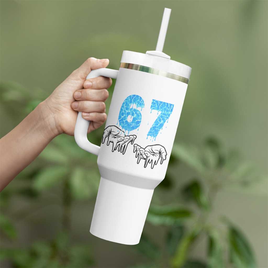 Ocean Water Wave Effect Printed Tumbler With Handle Six Seven Meme