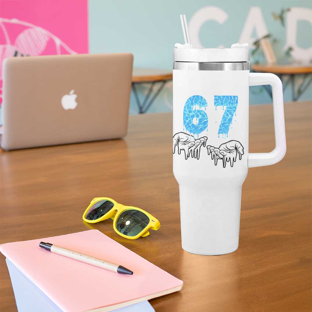 Ocean Water Wave Effect Printed Tumbler With Handle Six Seven Meme