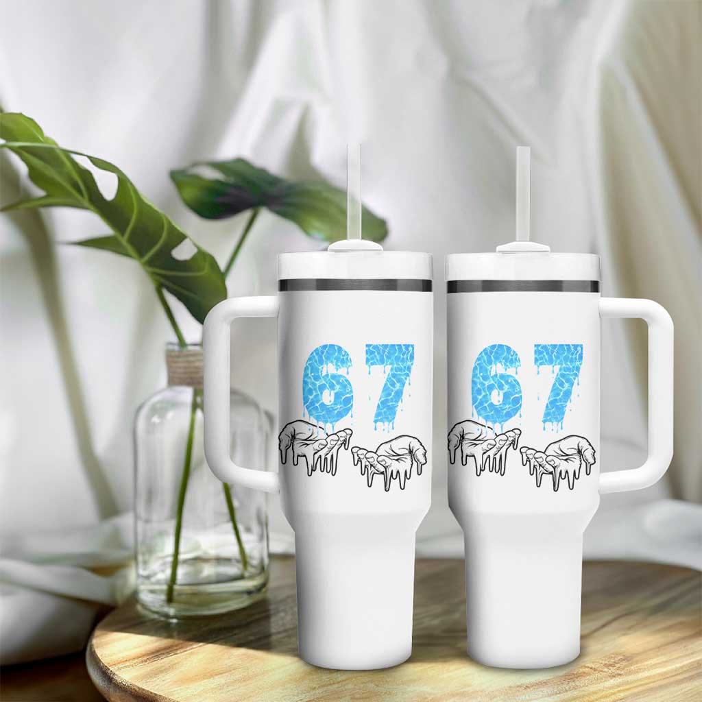 Ocean Water Wave Effect Printed Tumbler With Handle Six Seven Meme