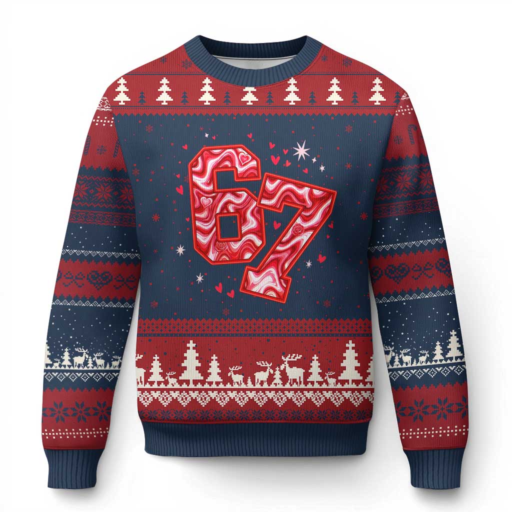 Glitch Swirl Effect Printed Six Seven Meme Ugly Christmas Sweater Valentines Day Gift