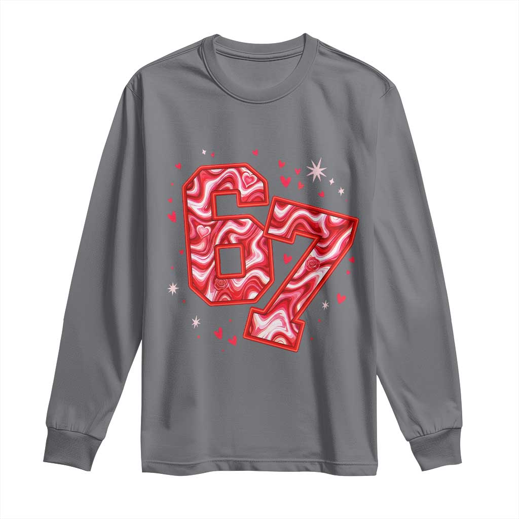 Glitch Swirl Effect Printed Six Seven Meme Long Sleeve Shirt Valentines Day Gift
