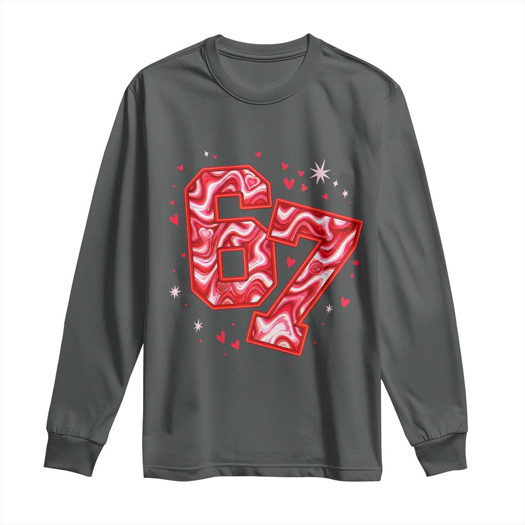 Glitch Swirl Effect Printed Six Seven Meme Long Sleeve Shirt Valentines Day Gift