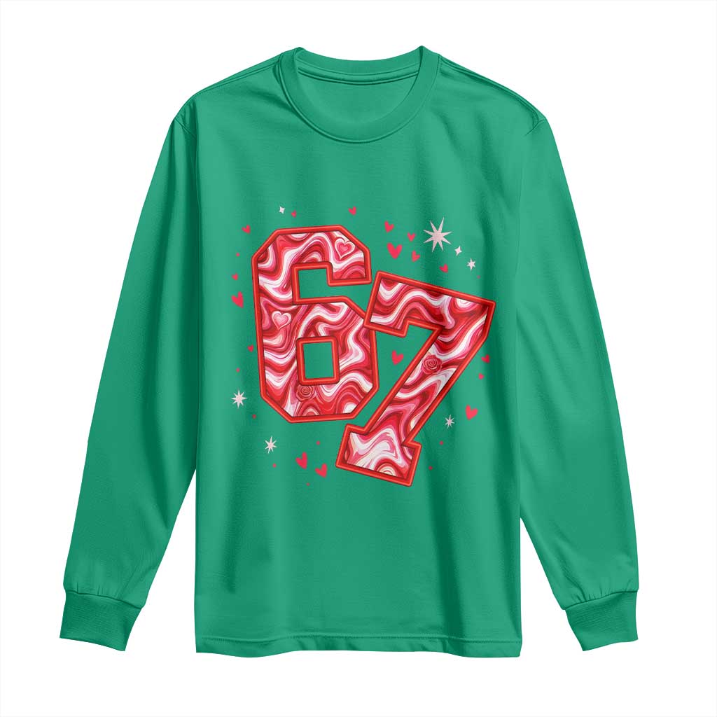 Glitch Swirl Effect Printed Six Seven Meme Long Sleeve Shirt Valentines Day Gift