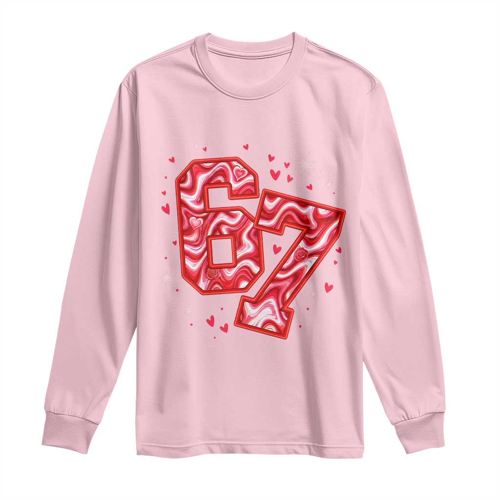 Glitch Swirl Effect Printed Six Seven Meme Long Sleeve Shirt Valentines Day Gift